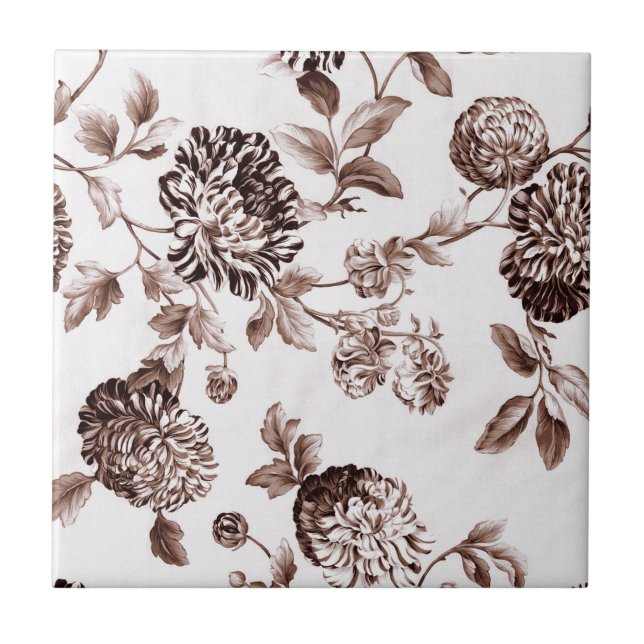 Sepia Brown Vintages BlumenToile No.2 Fliese (Vorderseite)