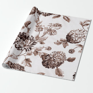 Sepia Brown White Vintag Botanical Floral Toile Geschenkpapier