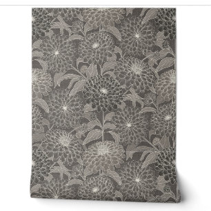 Sepia Brown Zinnia Blooms Handgezeichnete Linie Ar Tapete