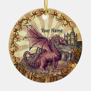 Sepia-Burg-Drache Keramik Ornament