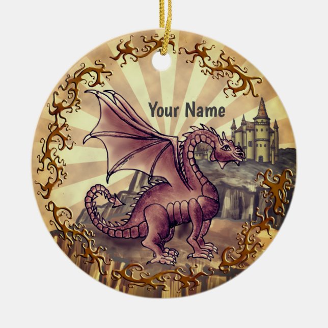 Sepia-Burgdrache  Keramik Ornament (Vorne)