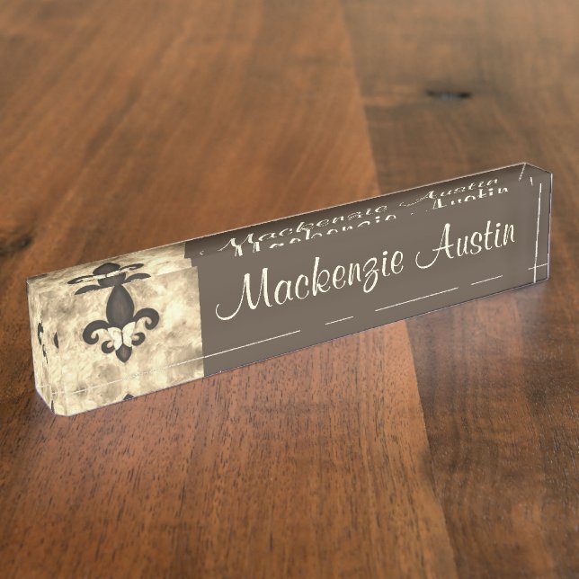 Sepia Butterfleur | Tan Butterfly über Lilie Namensplakette (Seite)