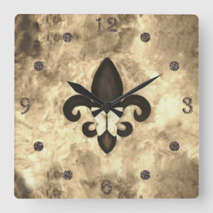 Sepia Butterfleur   Tan Butterfly über Lilie Quadratische Wanduhr