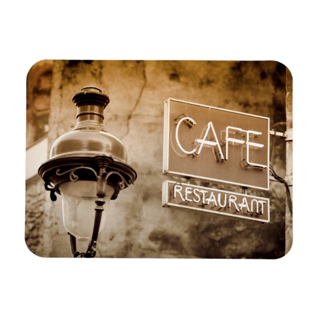 Sepia café sign, Paris, Frankreich Magnet (Horizontal)