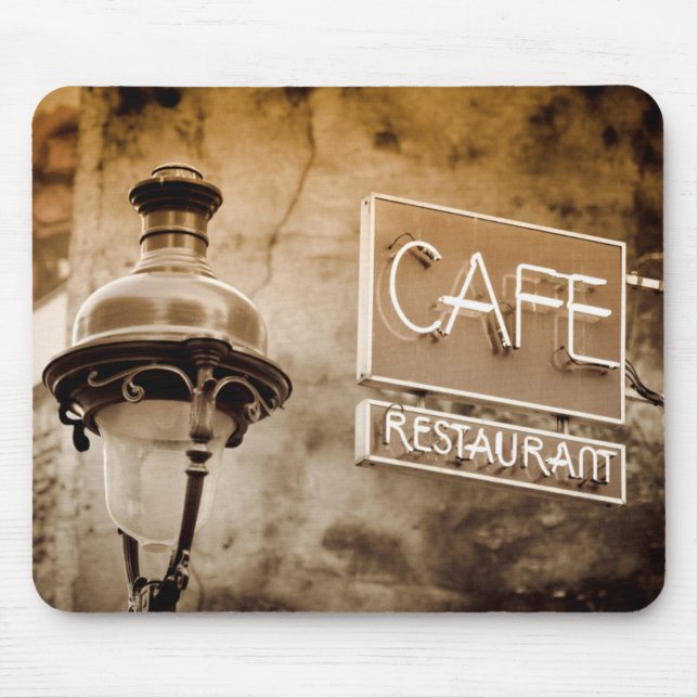 Sepia café sign, Paris, Frankreich Mousepad (Vorne)
