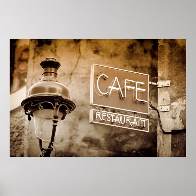 Sepia café sign, Paris, Frankreich Poster (Vorne)