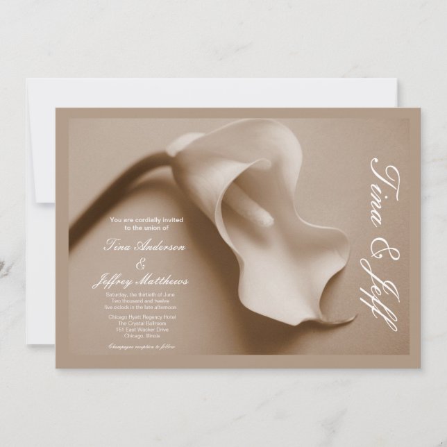 Sepia calla lily Hochzeit Einladung (Vorderseite)