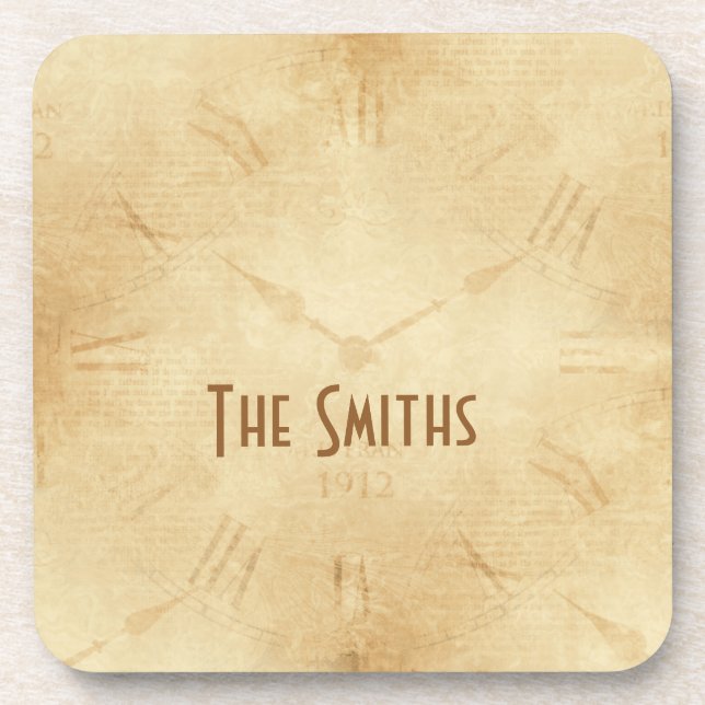 Sepia Clock Face Steampunk Getränkeuntersetzer (Vorderseite)