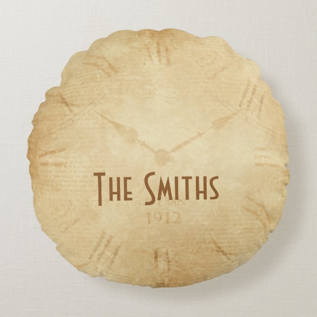 Sepia Clock Face Steampunk Rundes Kissen (Vorderseite)