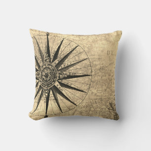 Sepia Compass Discovery Age Weltkarte Kissen