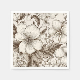 Sepia Cottagecore Blumen-Garten Creme Vintage Serviette