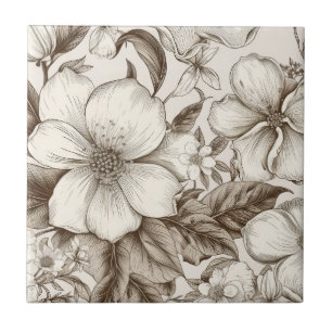 Sepia Cottagecore Blumengarten Creme Vintage Fliese