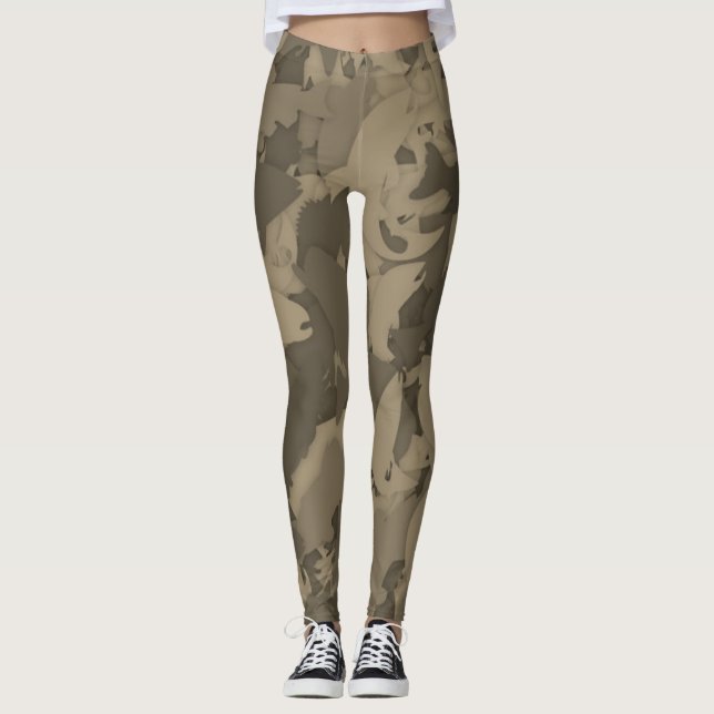 Sepia Country Girl Fishing Camouflage Muster Leggings (Vorderseite)