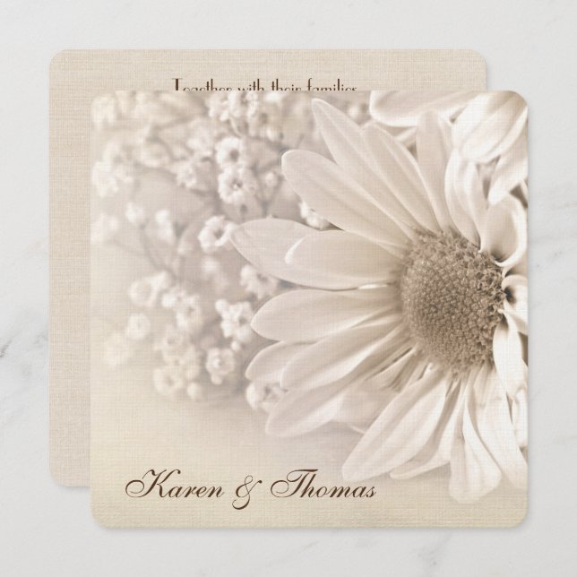 Sepia Daisy Wedding Invite Einladung (Vorne/Hinten)