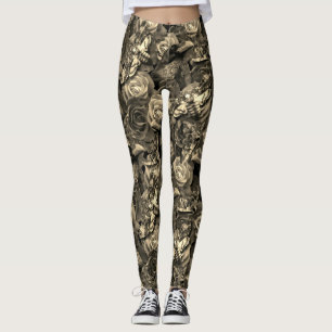 Sepia Death Head Hawk Moths Goth Raven mit Rose Leggings