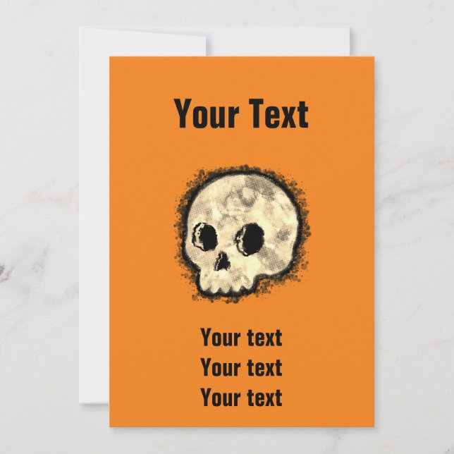 Sepia Dotted Halftone Skull Wassercolor Halloween Einladung (Vorderseite)