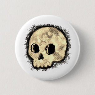 Sepia Dotted Halftone Skull Wasserfarbe Button