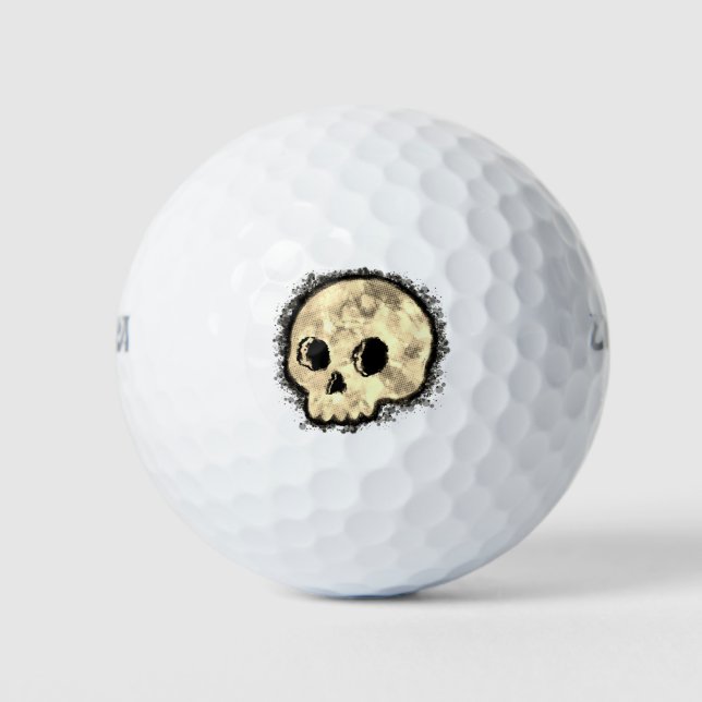 Sepia Dotted Halftone Skull Wasserfarbe Golfball (Vorderseite)