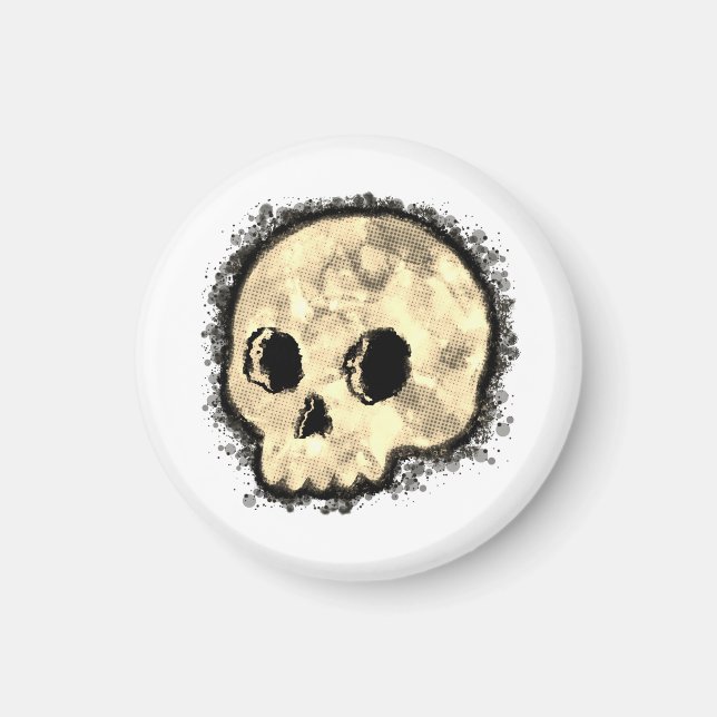 Sepia Dotted Halftone Skull Wasserfarbe Magnet (Vorne)