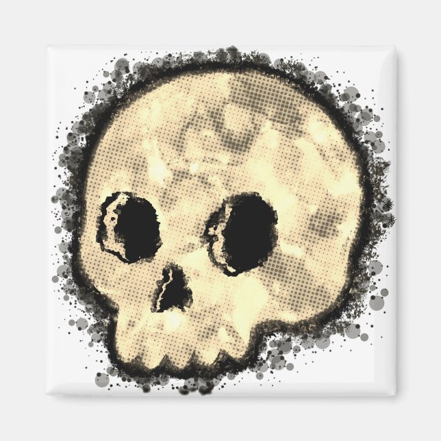 Sepia Dotted Halftone Skull Wasserfarbe Magnet (Vorne)