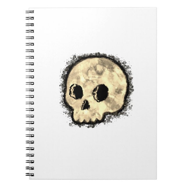 Sepia Dotted Halftone Skull Wasserfarbe Notizblock (Vorderseite)