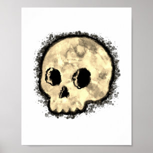 Sepia Dotted Halftone Skull Wasserfarbe Poster