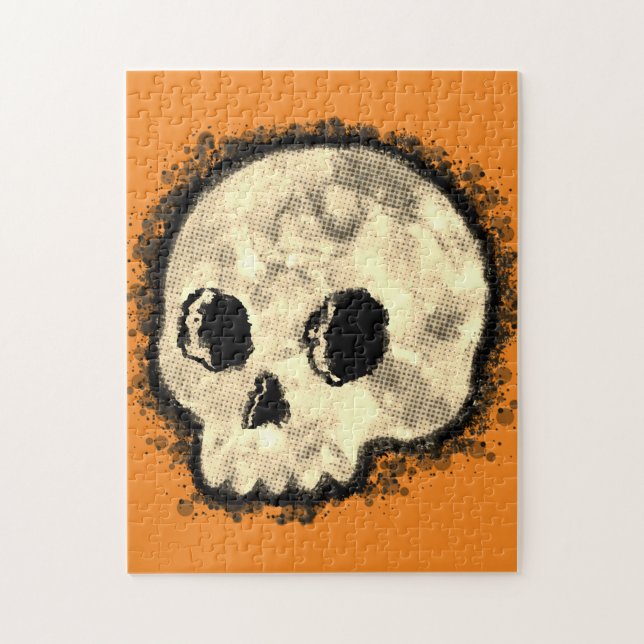 Sepia Dotted Halftone Skull Wasserfarbe Puzzle (Vertikal)