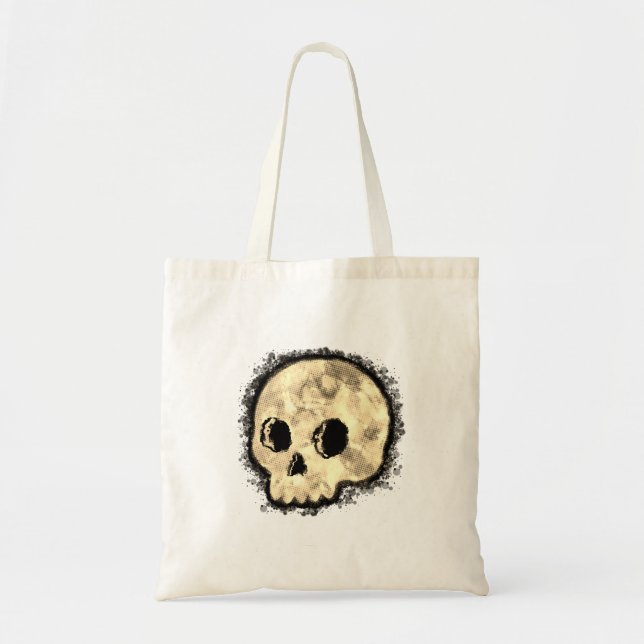 Sepia Dotted Halftone Skull Wasserfarbe Tragetasche (Vorne)