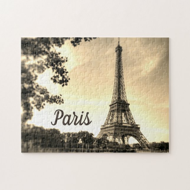 Sepia Eiffel Tower Paris Europe Travel Foto Puzzle (Horizontal)
