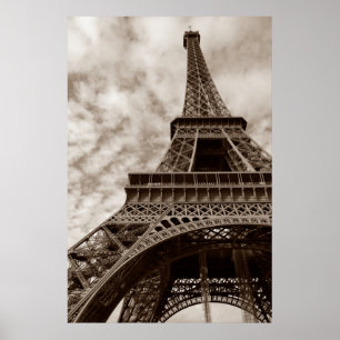 Sepia Eiffel Tower Paris Romance City Poster
