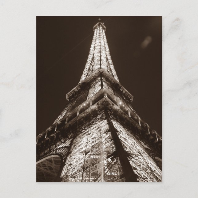 Sepia Eiffel Tower Romance Night of Paris Frankrei Postkarte (Vorderseite)