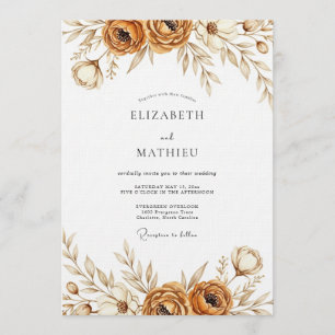 Sepia-Erde-Blüten-Hochzeit Einladung