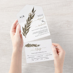 Sepia-Eukalyptus-Zweig Winterhochzeit All In One Einladung