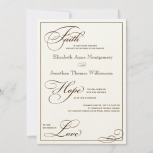 Sepia Faith Hope Liebe Skript Hochzeit Einladung