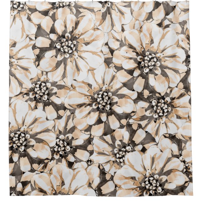 Sepia Floral Pattern Duschvorhang (Vorderseite)