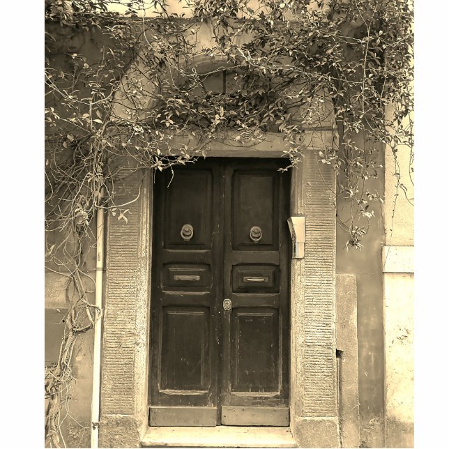 Sepia Foto einer Tür in Europa Freistehende Fotoskulptur (Vorne)