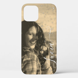 Sepia Foto Template Calligraphy Glitzer Stars Case-Mate iPhone Hülle