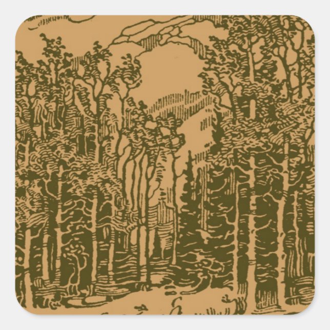 Sepia-Gebirge und Wald Quadratischer Aufkleber (Vorderseite)