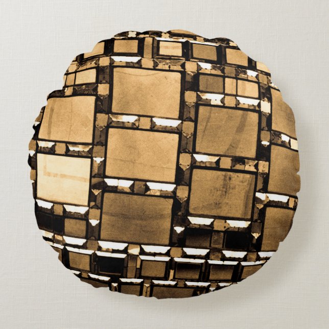 Sepia Geometric Mirror Muster Rundes Kissen (Vorderseite)