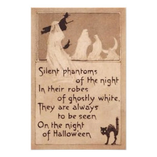 Sepia Ghost Witch Black Cat Crescent Moon Fotodruck