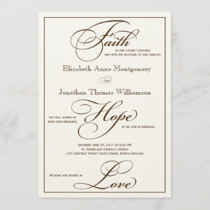Sepia-Glaube-Hoffnung-Liebe-Hochzeitseinladungsskr Einladung