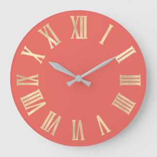 Sepia Gold Coral Metallic Silver Roman Zahlen Große Wanduhr