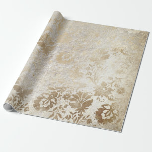 Sepia Gold Floral Hütte Grungy Damask Antonietta Geschenkpapier