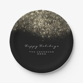 Sepia Gold Funkelnd Glitzer Schwarz-weißer Urlaub Pappteller