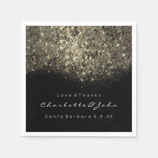 Sepia Gold Glitzer Schwarz-weiß Confetti Sequin Serviette (Vorderseite)