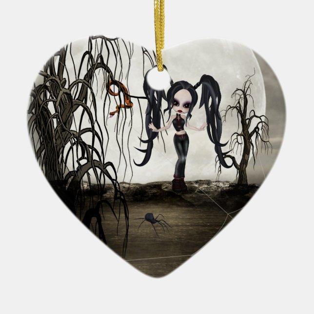 Sepia Goth Girl Keramik Ornament (Vorne)