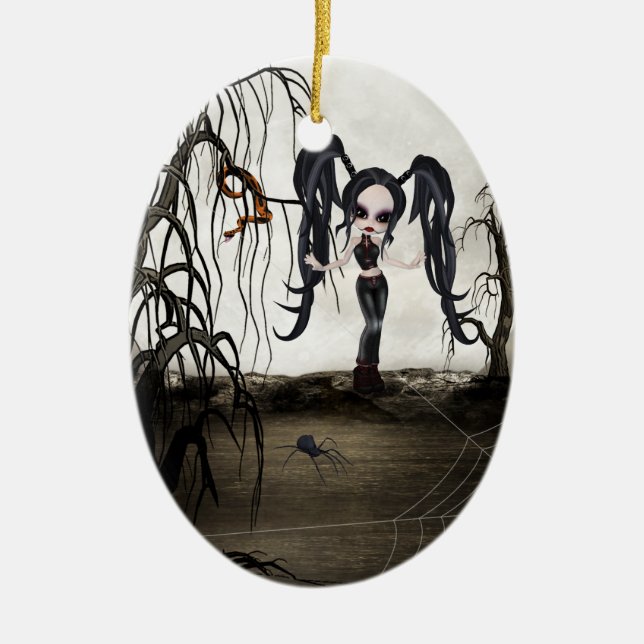 Sepia Goth Girl Keramikornament (Vorne)