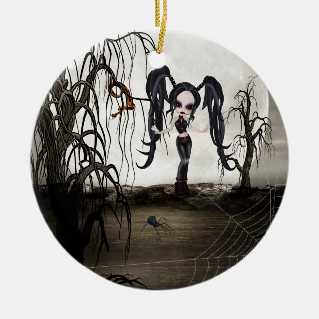 Sepia Goth Girl Keramikornament (Vorne)