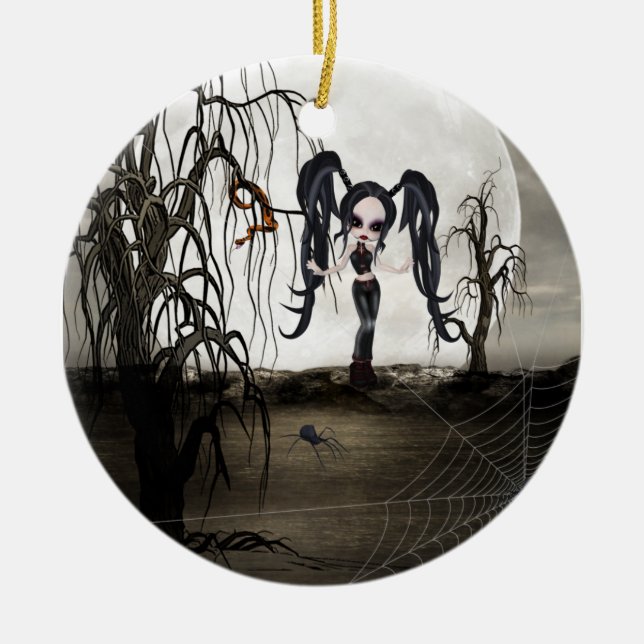 Sepia Goth Girl Keramikornament (Vorne)