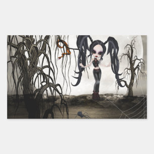 Sepia Goth Girl Rechteckiger Aufkleber